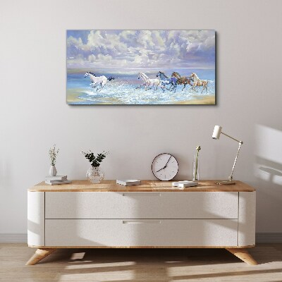Foto auf leinwand Weiße Pferde auf der Flucht