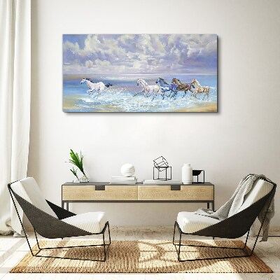 Foto auf leinwand Weiße Pferde auf der Flucht