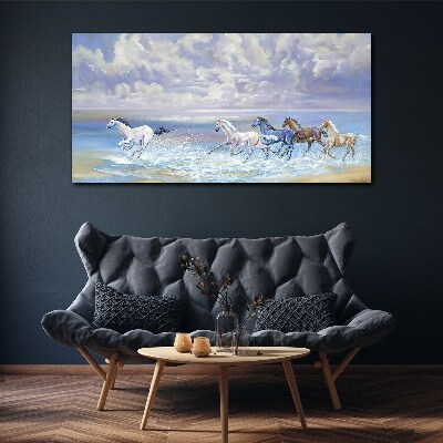 Foto auf leinwand Weiße Pferde auf der Flucht