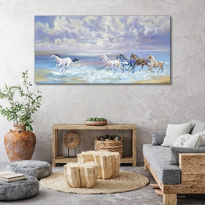 Foto auf leinwand Weiße Pferde auf der Flucht