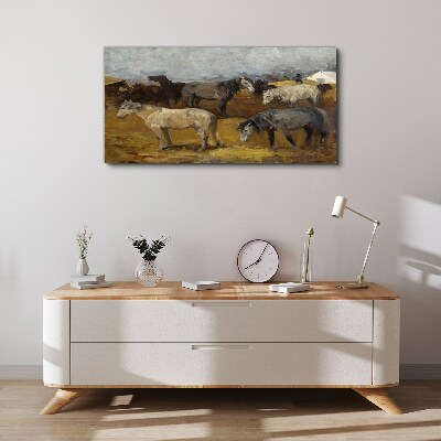 Foto auf leinwand Idyllische Landschaft mit Pferden