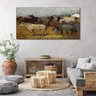 Foto auf leinwand Idyllische Landschaft mit Pferden