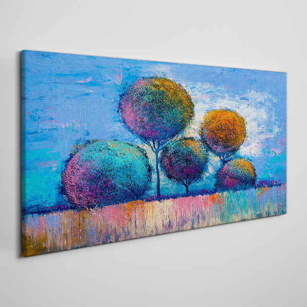 Foto auf leinwand Bunte Bäume auf blauem Hintergrund