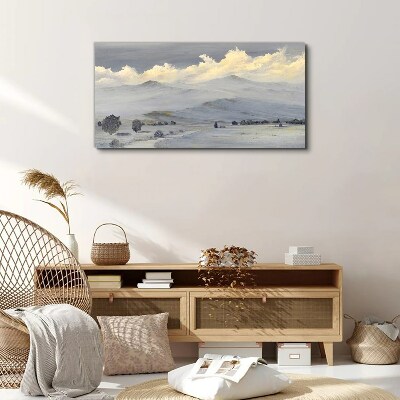 Foto auf leinwand Nebliges Bergpanorama