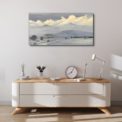 Foto auf leinwand Nebliges Bergpanorama