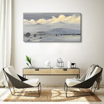 Foto auf leinwand Nebliges Bergpanorama