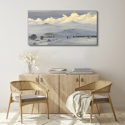Foto auf leinwand Nebliges Bergpanorama
