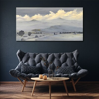 Foto auf leinwand Nebliges Bergpanorama