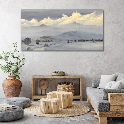 Foto auf leinwand Nebliges Bergpanorama