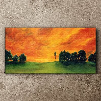 Foto auf leinwand Sonnenuntergang über dem grünen Hügel