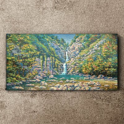 Foto auf leinwand Wasserfall in Berglandschaft