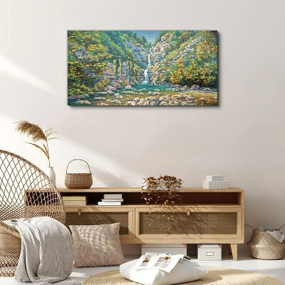 Foto auf leinwand Wasserfall in Berglandschaft