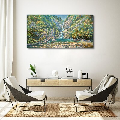 Foto auf leinwand Wasserfall in Berglandschaft
