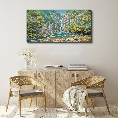 Foto auf leinwand Wasserfall in Berglandschaft