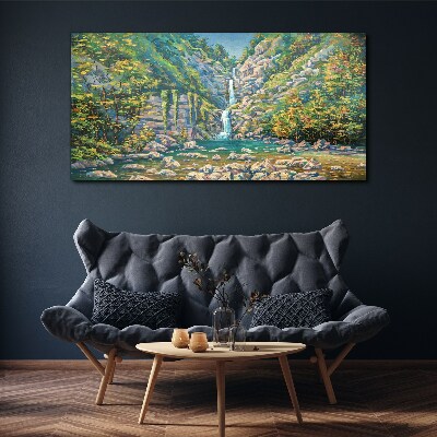Foto auf leinwand Wasserfall in Berglandschaft