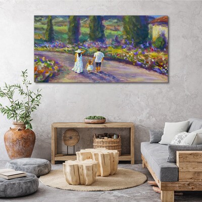 Foto auf leinwand Familienspaziergang in einem farbenfrohen Garten