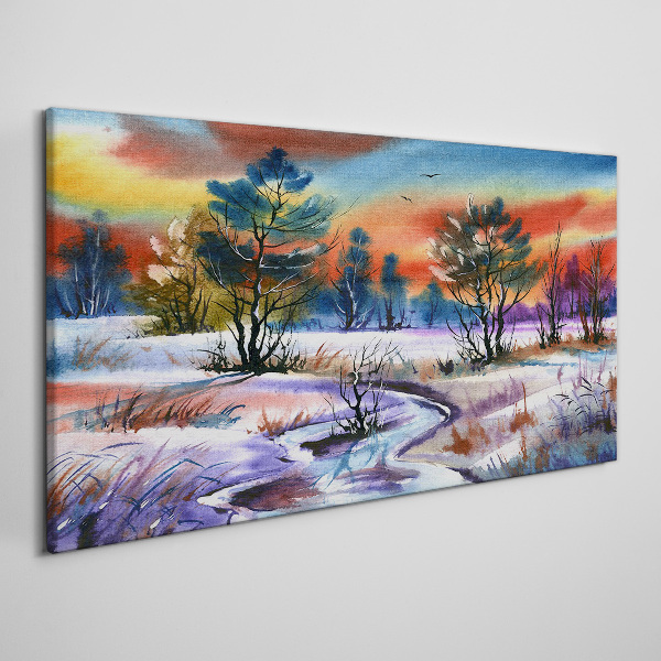 Foto auf leinwand Winterlandschaft in Regenbogenfarben