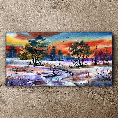 Foto auf leinwand Winterlandschaft in Regenbogenfarben