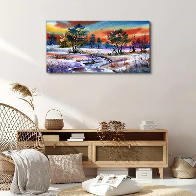 Foto auf leinwand Winterlandschaft in Regenbogenfarben