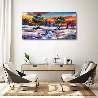 Foto auf leinwand Winterlandschaft in Regenbogenfarben