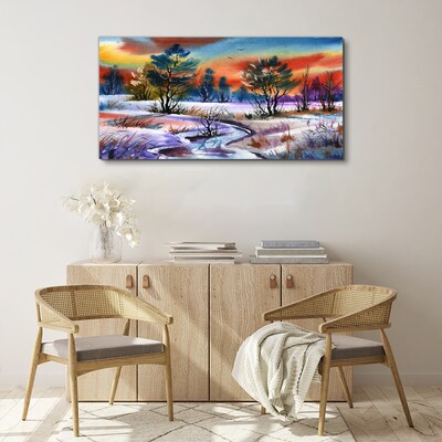 Foto auf leinwand Winterlandschaft in Regenbogenfarben