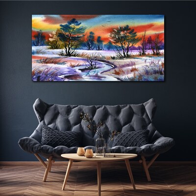 Foto auf leinwand Winterlandschaft in Regenbogenfarben