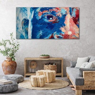 Foto auf leinwand Intensives Gesicht in Blautönen