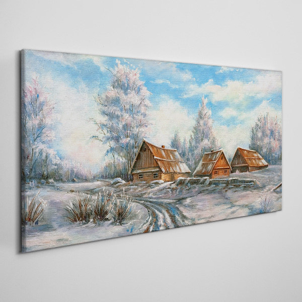 Foto leinwand Winterlandschaft mit Hütten