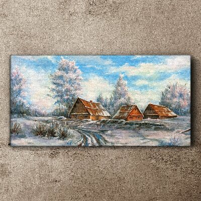 Foto leinwand Winterlandschaft mit Hütten