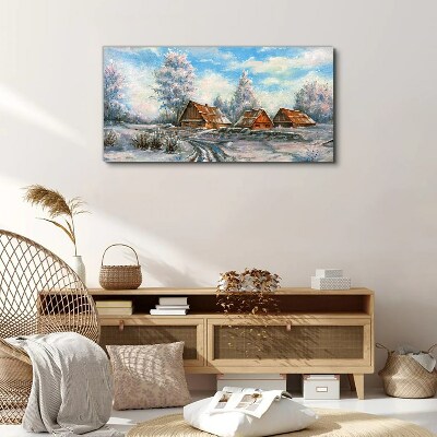 Foto leinwand Winterlandschaft mit Hütten