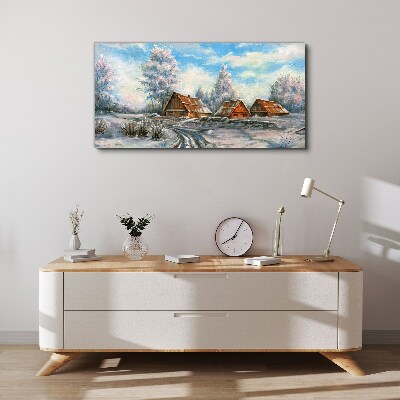 Foto leinwand Winterlandschaft mit Hütten