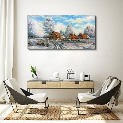 Foto leinwand Winterlandschaft mit Hütten
