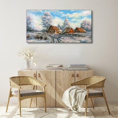 Foto leinwand Winterlandschaft mit Hütten