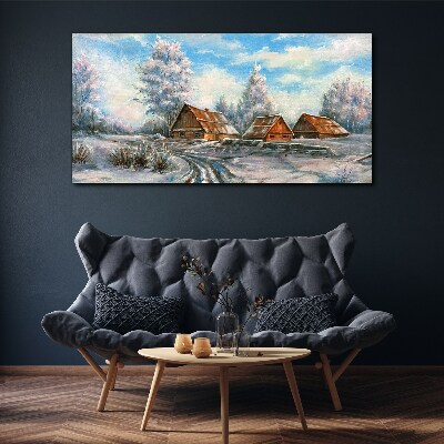 Foto leinwand Winterhütten Bäume Natur