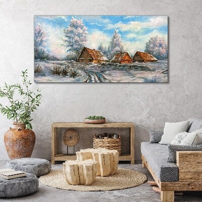 Foto leinwand Winterlandschaft mit Hütten