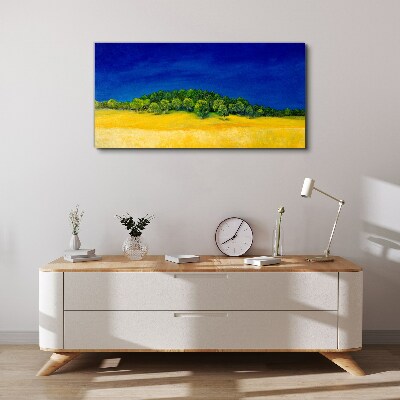 Foto auf leinwand Goldene Felder unter blauem Himmel