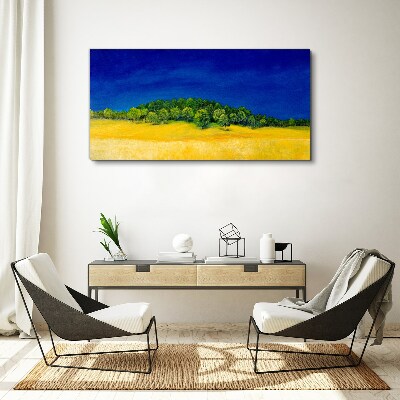 Foto auf leinwand Goldene Felder unter blauem Himmel