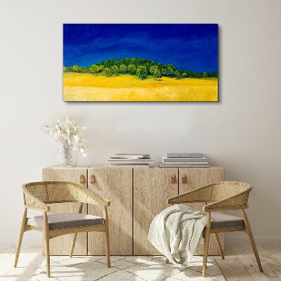 Foto auf leinwand Goldene Felder unter blauem Himmel