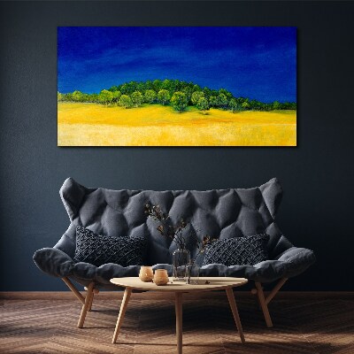 Foto auf leinwand Goldene Felder unter blauem Himmel