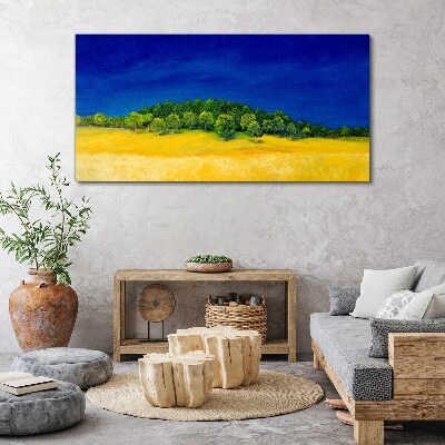 Foto auf leinwand Goldene Felder unter blauem Himmel