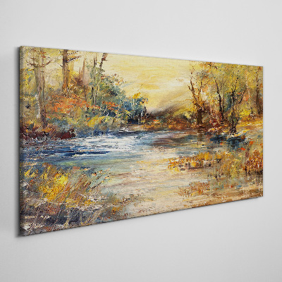 Bild auf leinwand Herbstlicher Fluss in goldenen Farben
