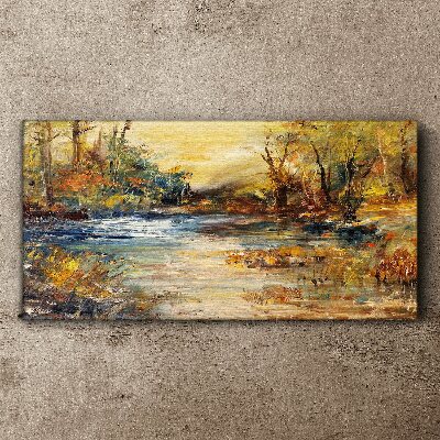 Bild auf leinwand Herbstlicher Fluss in goldenen Farben