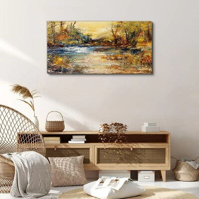 Bild auf leinwand Herbstlicher Fluss in goldenen Farben