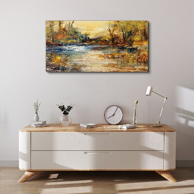 Bild auf leinwand Herbstlicher Fluss in goldenen Farben