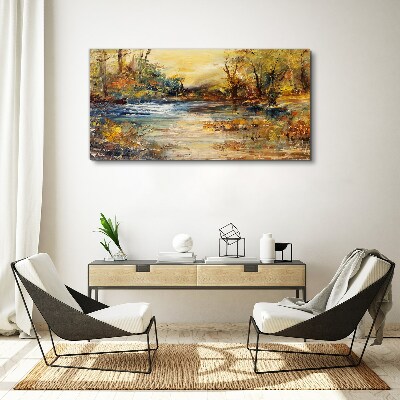 Bild auf leinwand Herbstlicher Fluss in goldenen Farben