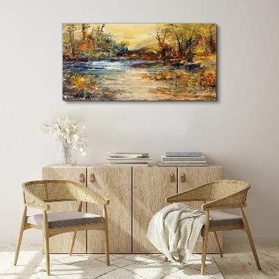Bild auf leinwand Herbstlicher Fluss in goldenen Farben