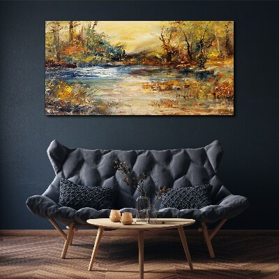 Bild auf leinwand Herbstlicher Fluss in goldenen Farben