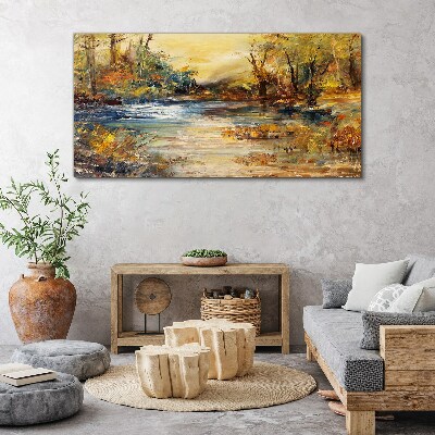 Bild auf leinwand Herbstlicher Fluss in goldenen Farben