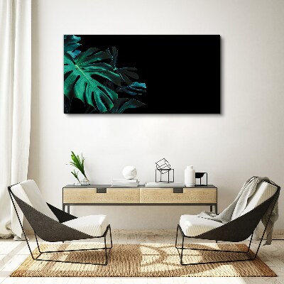 Bild auf leinwand Grüne Blätter auf schwarzem Hintergrund