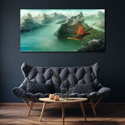 Foto auf leinwand Adler über einem Bergsee